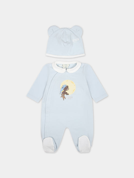 Set celeste per neonato con orsetto Fendi,Fendi Kids,BUK114 ST8 F19J4