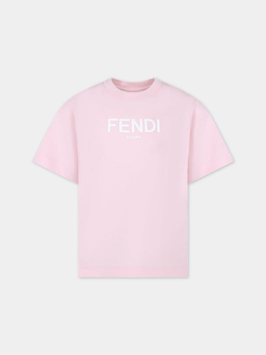 T-shirt rosa per bambini con logo,Fendi Kids,JUI137 7AJ F1N16