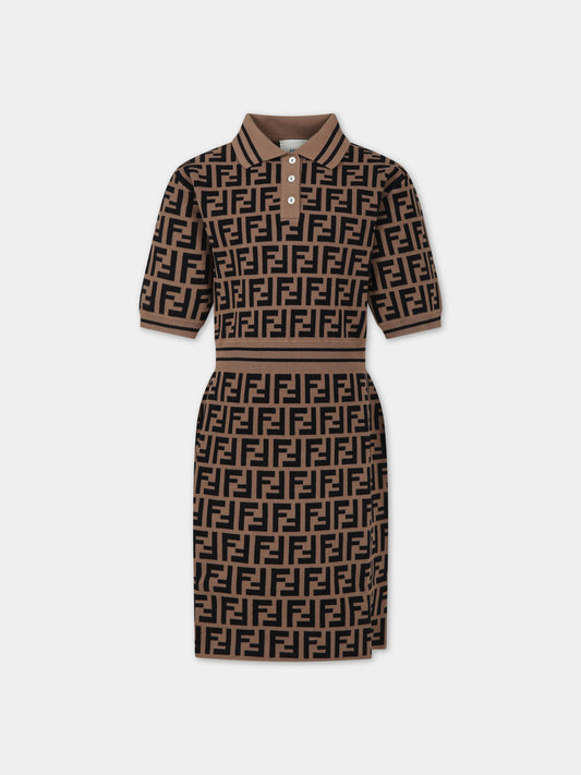 Vestito marrone per bambina con FF,Fendi Kids,JFG161 AEYD F15B6