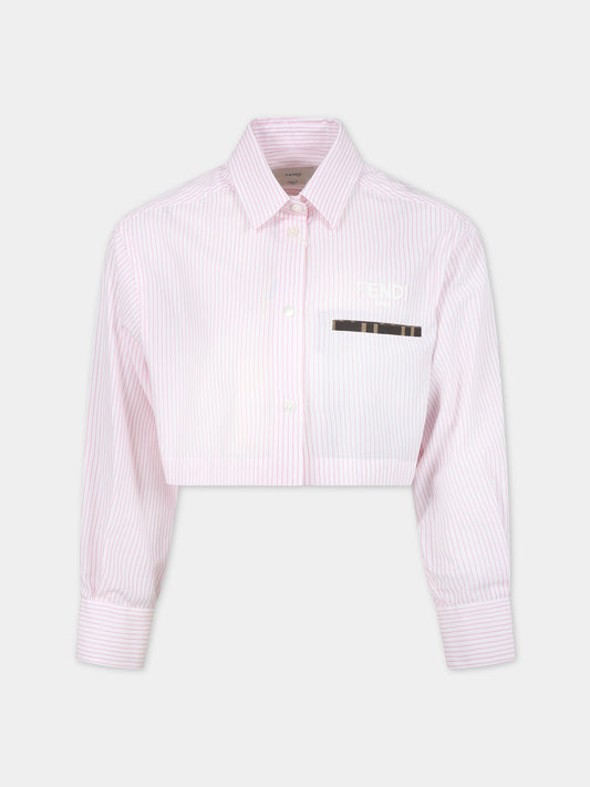 Camicia rosa per bambina con logo,Fendi Kids,JFC107 AQSI F0QE5