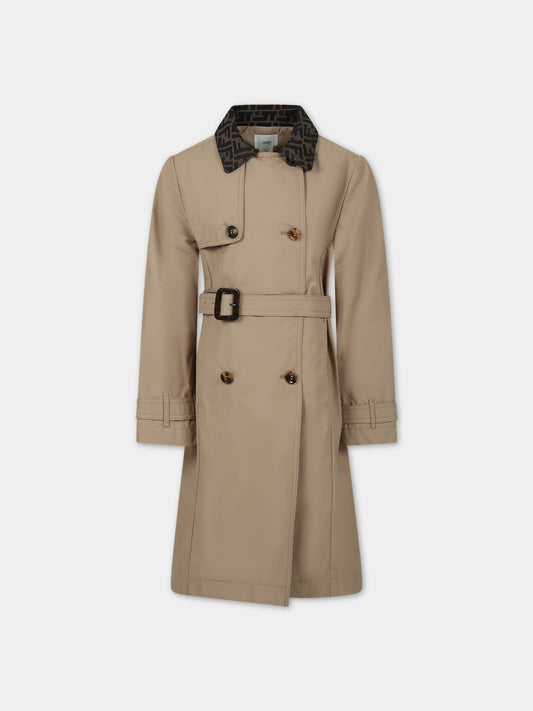 Trench beige per bambina con logo FF,Fendi Kids,JFA192 AG1W F1F4G