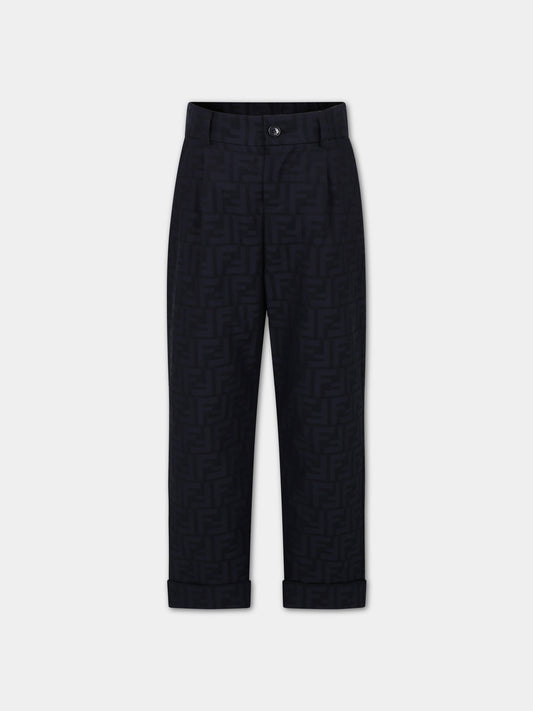 Pantaloni blu per bambino con FF,Fendi Kids,JMF464 ALO6 F0QB0