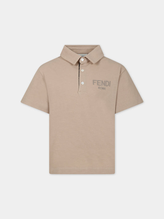 Polo beige per bambino con logo,Fendi Kids,JMI442 AVP F1B2Y