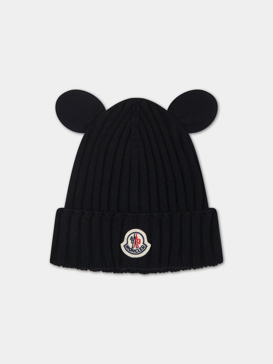 Berretto blu per neonati con orecchie logo,Moncler Kids,951 3B00001 M1367 742