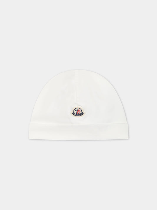 Berretto bianco per neonati con logo,Moncler Kids,951 3B00004 8392E 034