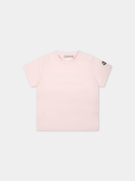 T-shirt rosa per neonata con logo,Moncler Kids,951 8C00002 8790N 504