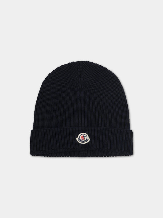 Berretto blu per bambini con logo,Moncler Kids,954 3B00003 M1367 772
