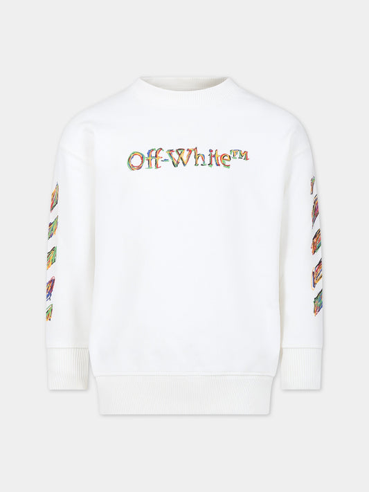Felpa bianca per bambino con logo,Off White,OBBA001S24FLE0040184