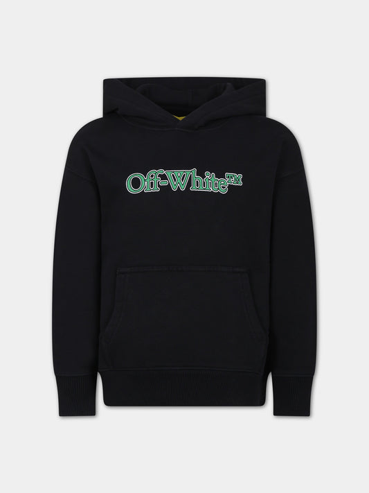 Felpa nera con cappuccio per bambino con logo,Off White,OBBB001S24FLE0031055