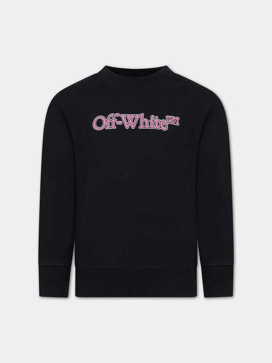 Felpa nera per bambina con logo,Off White,OGBA001S24FLE0031032