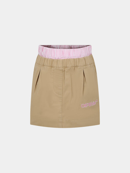 Gonna beige per bambina con logo,Off White,OGCC024S24FAB0016132