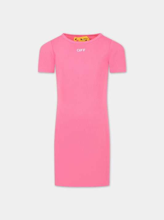 Vestito fucsia per bambina con logo,Off White,OGDB035S24JER0013201