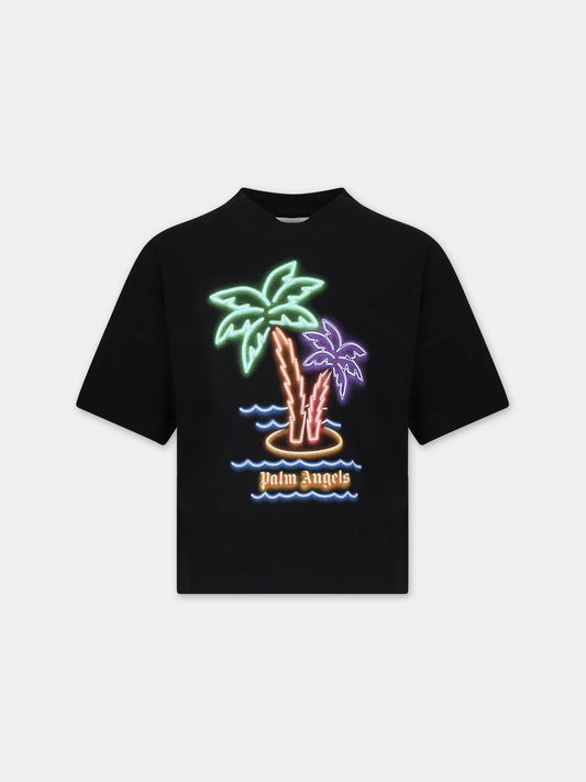 T-shirt nera per bambino con palme,Palm Angels,PBAA002S24JER0031051