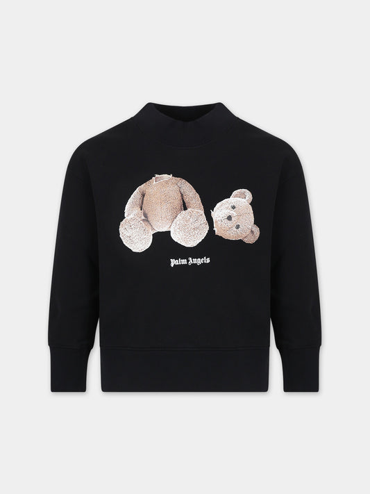 Felpa nera per bambini con orso,Palm Angels,PBBA001C99FLE0061060