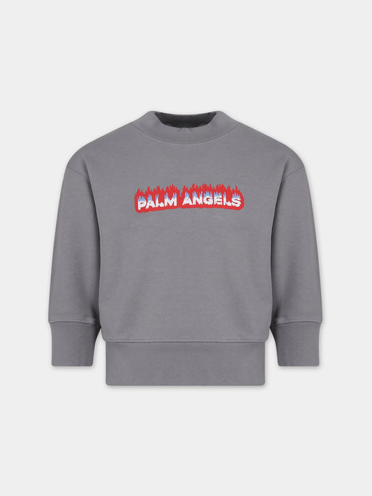 Felpa grigia per bambino con logo,Palm Angels,PBBA001S24FLE0040725