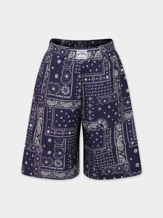 Shorts blu per bambino con stampa,Palm Angels,PBCB006S24FAB0014603