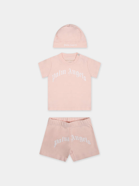 Completo rosa per neonata con logo,Palm Angels,PG2X010S24JER0013301