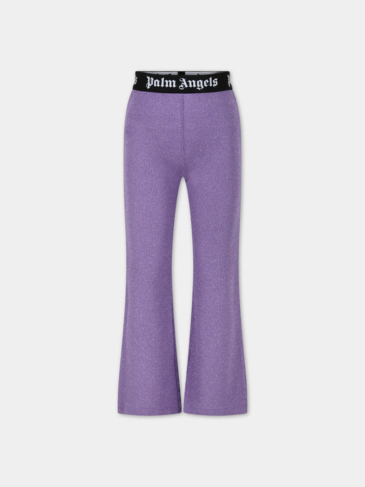 Leggings viola per bambina con logo,Palm Angels,PGCA016S24JER0013610