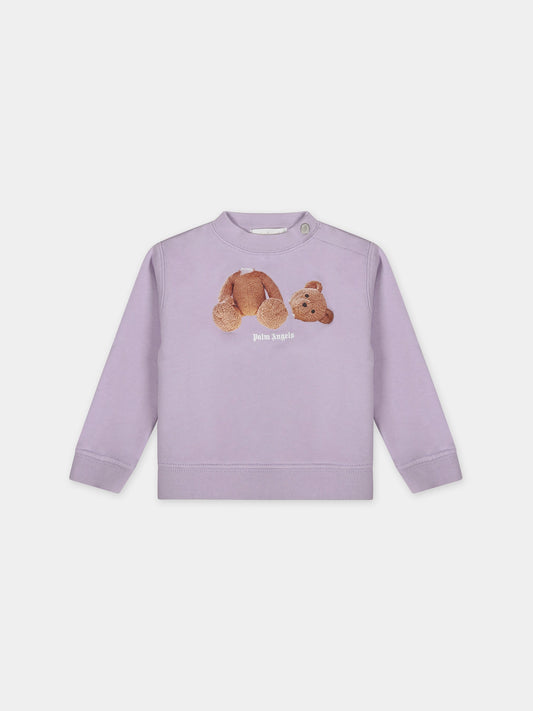 Felpa viola per neonata con orso,Palm Angels,PGXC001S24FLE0013860