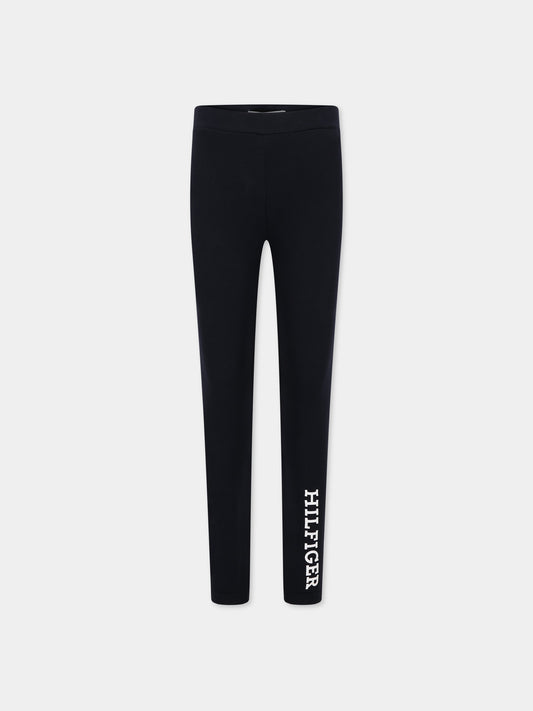 Leggings blu per bambina con logo,Tommy Hilfiger Junior,KG0KG07410 DW5