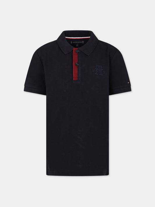 Polo blu per bambino con monogramma,Tommy Hilfiger Junior,KB0KB08318 DW5