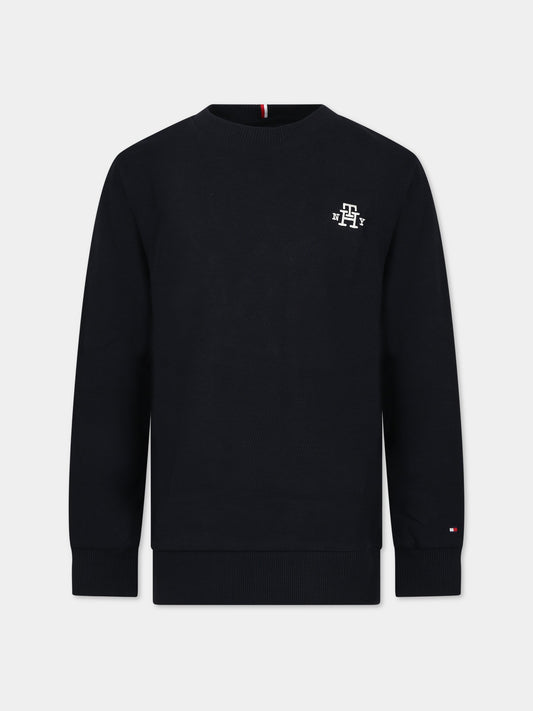 T-shirt blu per bambino con monogramma,Tommy Hilfiger Junior,KB0KB08350 DW5