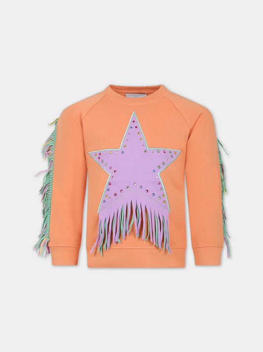 Felpa arancione per bambina con stella,Stella Mccartney Kids,TU4A20 Z0499 404