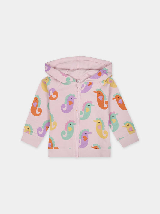 Felpa rosa per neonata con cavallucci marini,Stella Mccartney Kids,TU4100 Z1806 579MC