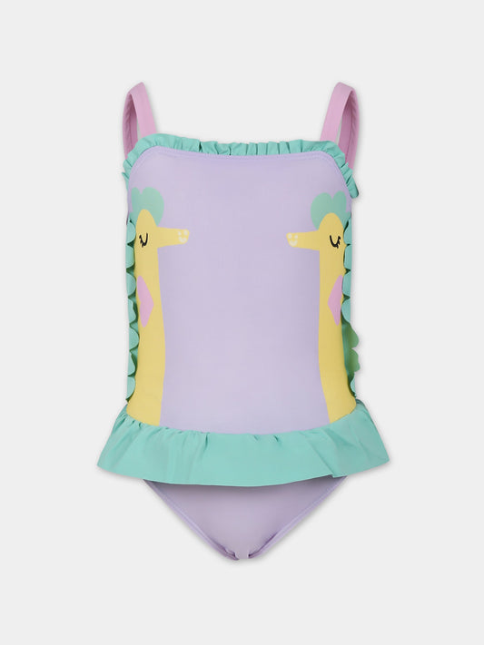 Costume viola per bambina con cavallucci marini,Stella Mccartney Kids,TUCB39 Z0157 572