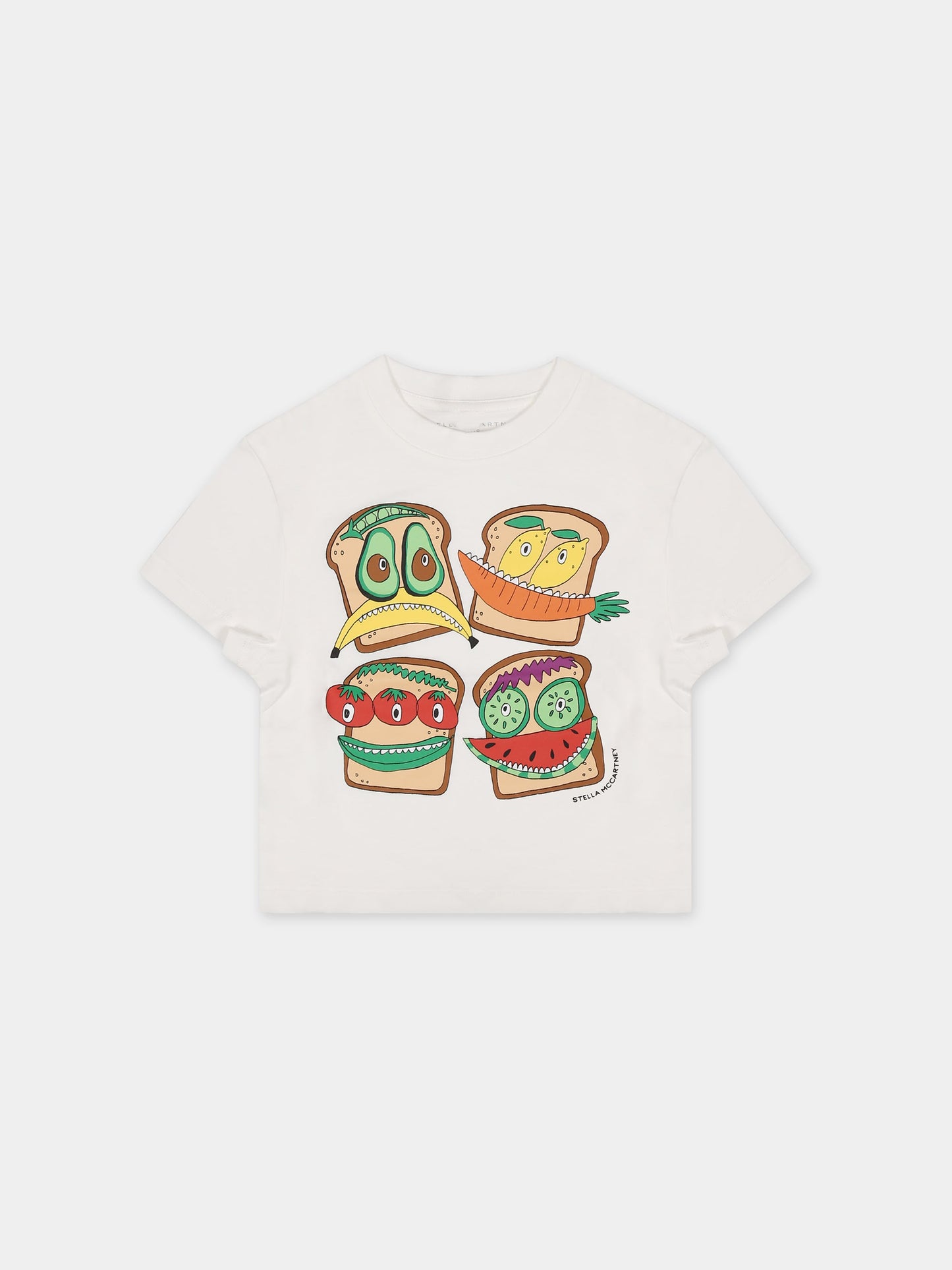 T-shirt bianca per neonato con stampa toast,Stella Mccartney Kids,TU8S11 Z0434 101