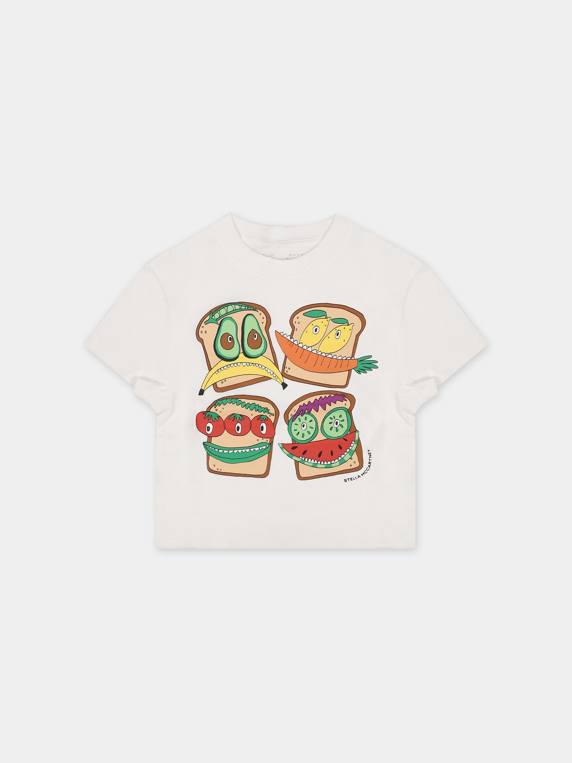T-shirt bianca per neonato con stampa toast,Stella Mccartney Kids,TU8S11 Z0434 101