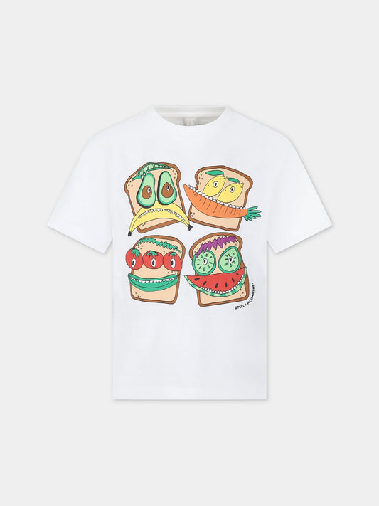 T-shirt bianca per bambino con stampa toast,Stella Mccartney Kids,TU8S11 Z0434 101