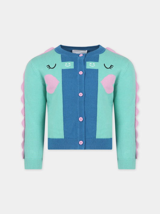 Cardigan azzurro per bambina con cuori,Stella Mccartney Kids,TU9A30 Z1841 672