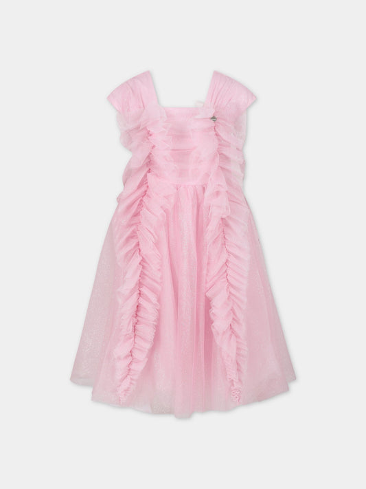 Vestito rosa per bambina in tulle e lurex,Monnalisa,71C910 3907 9075