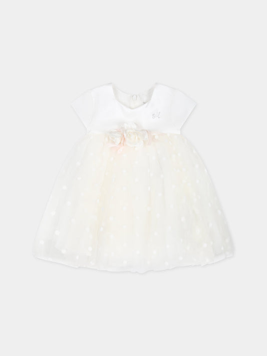 Vestito bianco per neonata con pois,Monnalisa,73C905 3906 0001