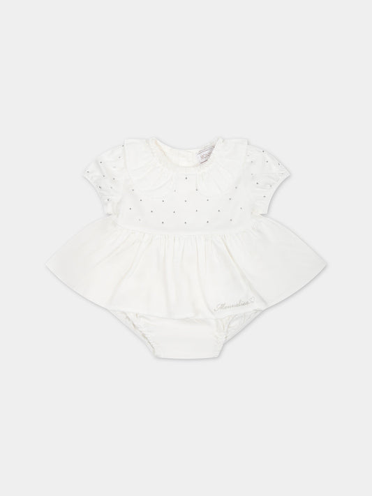 Vestito bianco per neonata con strass,Monnalisa,35C506 3017 0001