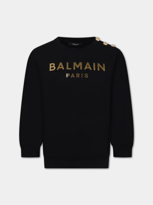 Felpa nera per bambini con logo,Balmain Kids,BU4Q40 Z0001 930OR