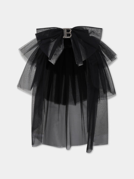 Cintura nera per bambina con fibbia e logo,Balmain Kids,BU0A51 T0002 930