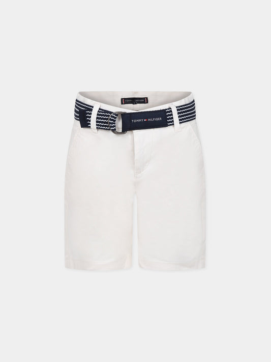 Shorts avorio per bambino con logo,Tommy Hilfiger Junior,KB0KB08127