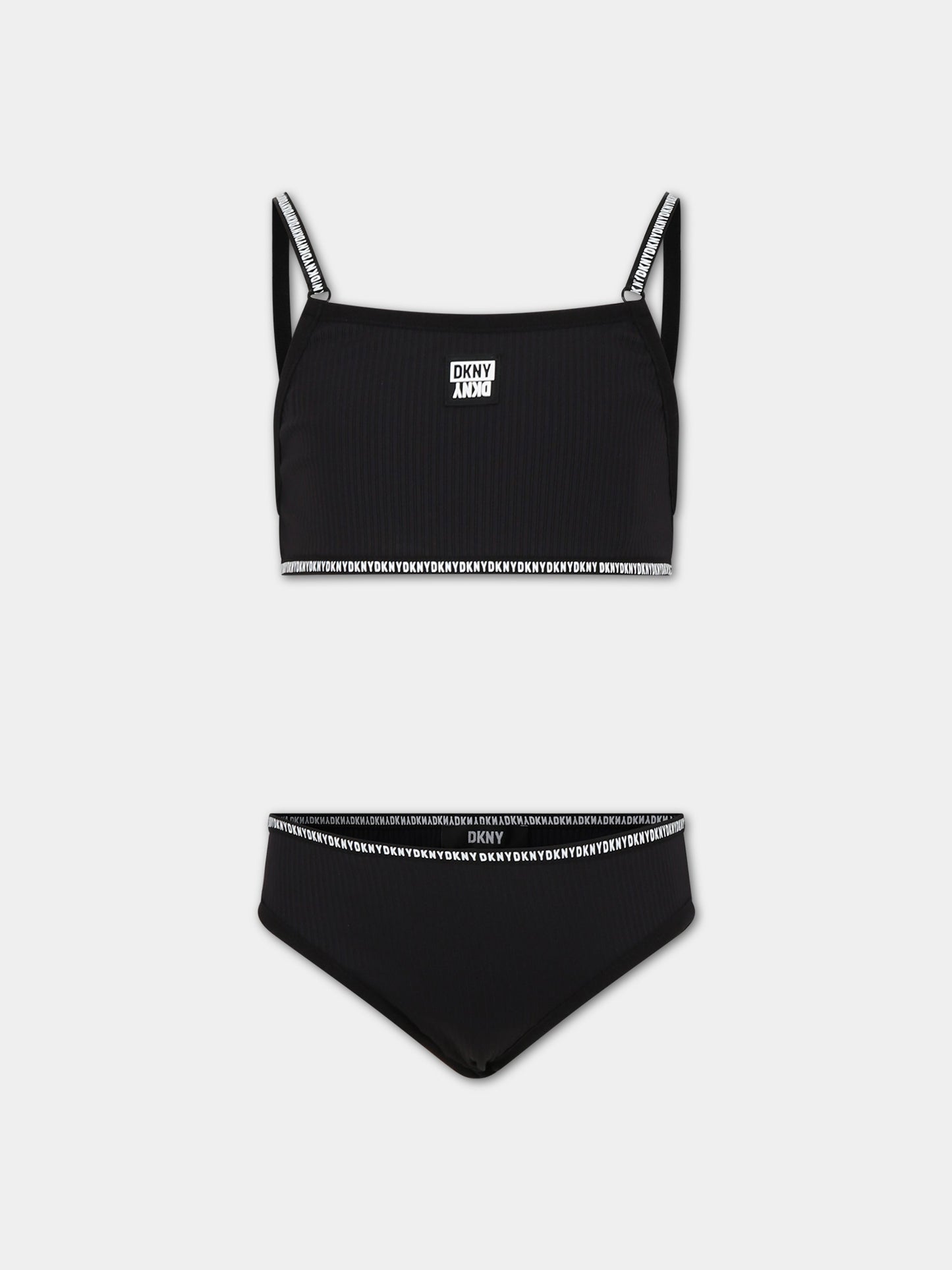 Bikini nero per bambina con logo,Dkny,D37116 09B