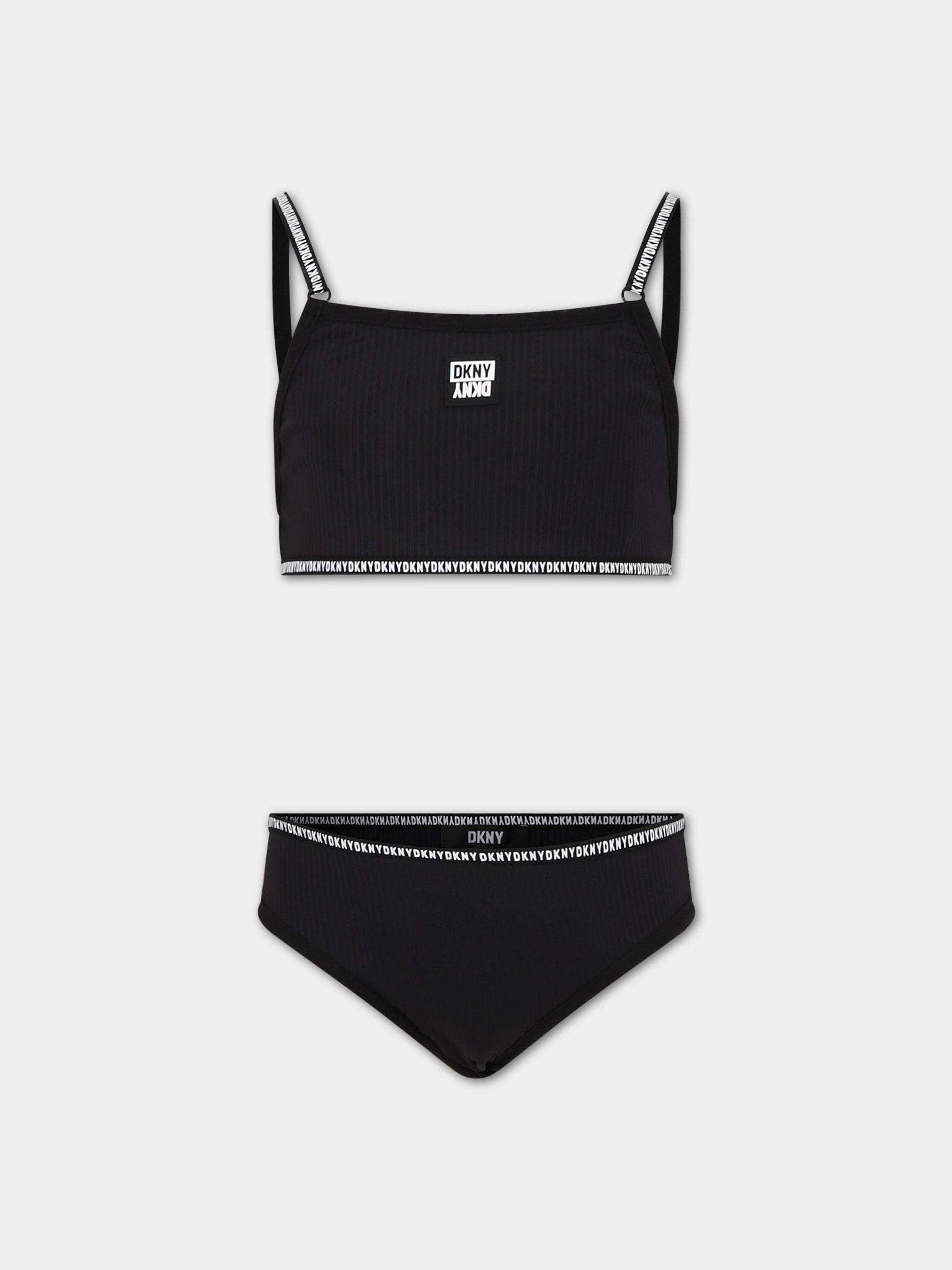 Bikini nero per bambina con logo,Dkny,D37116 09B
