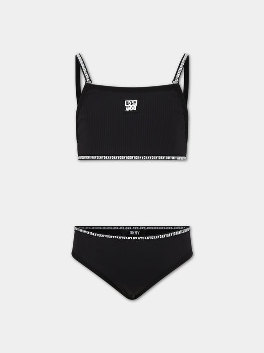 Bikini nero per bambina con logo,Dkny,D37116 09B