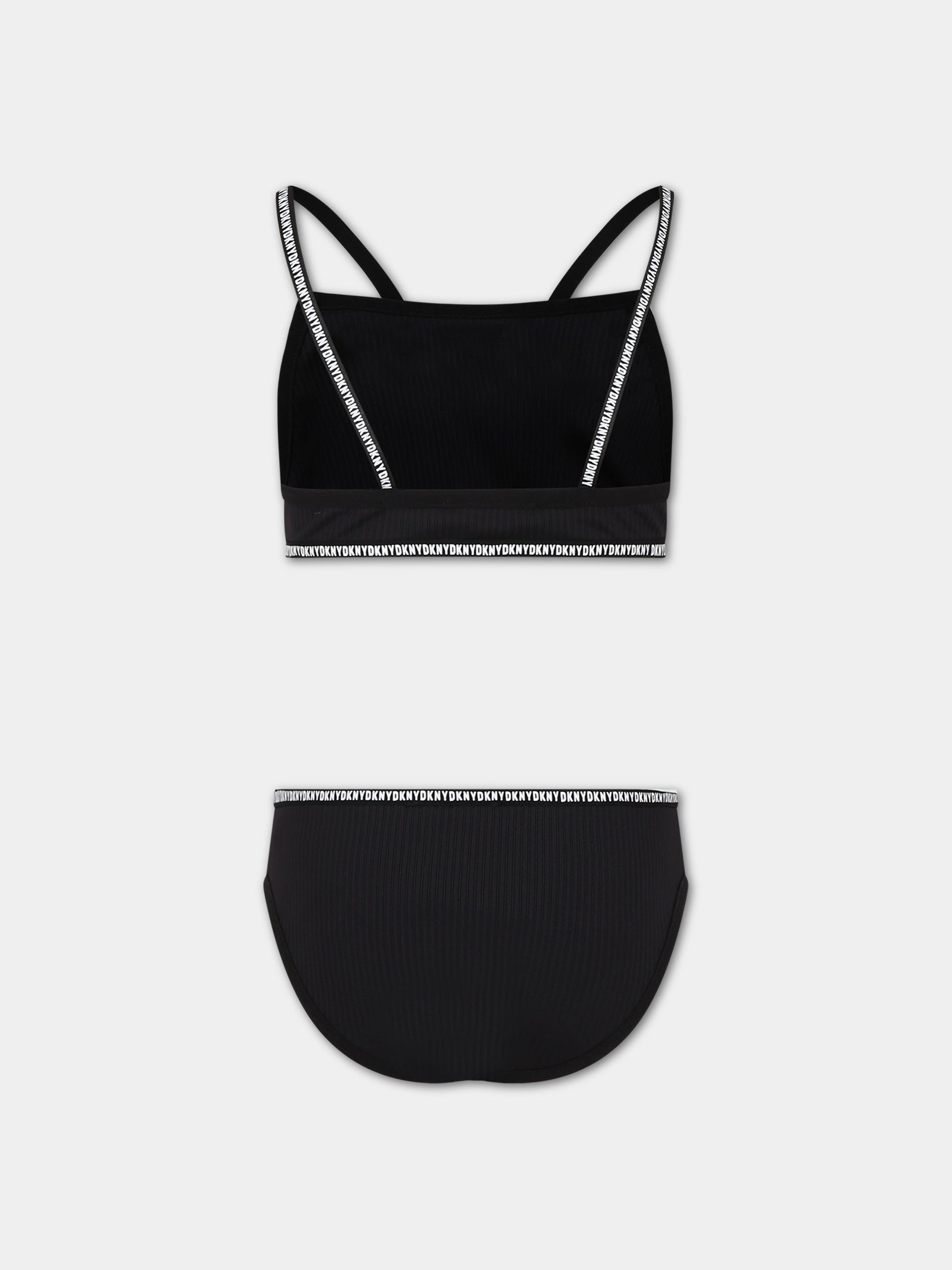 Bikini nero per bambina con logo,Dkny,D37116 09B