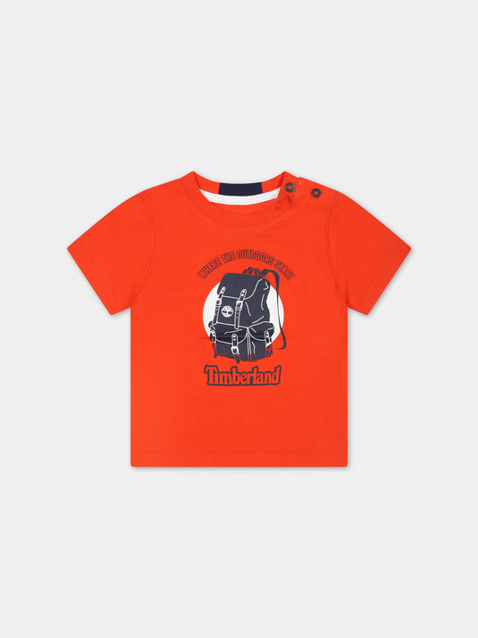 T-shirt arancione per neonato con logo,Timberland,T05K90 40A