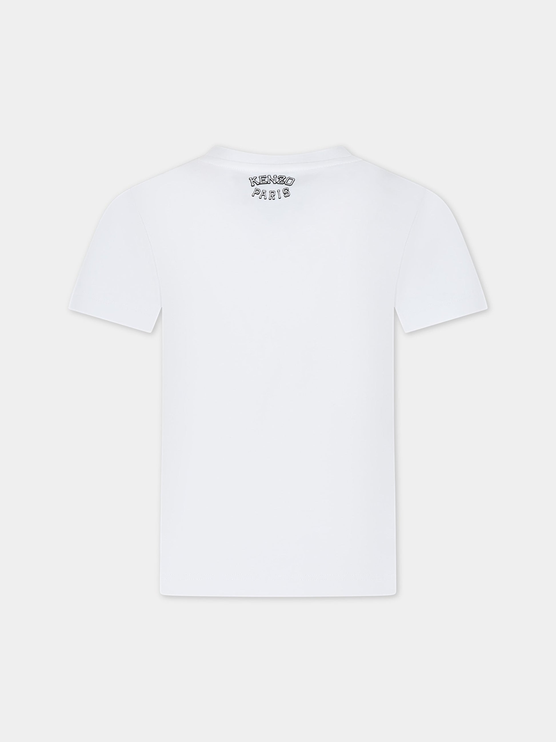 T-shirt avorio per bambina con iconica tigre e logo,Kenzo Kids,K60264 12P