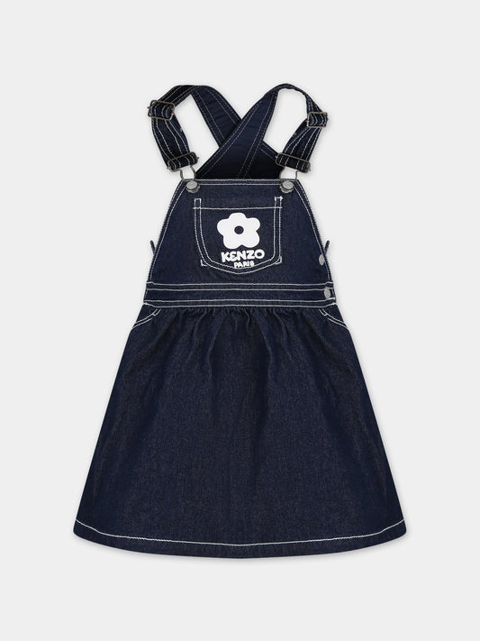 Salopette in denim per bambina con fiore,Kenzo Kids,K60226 Z35