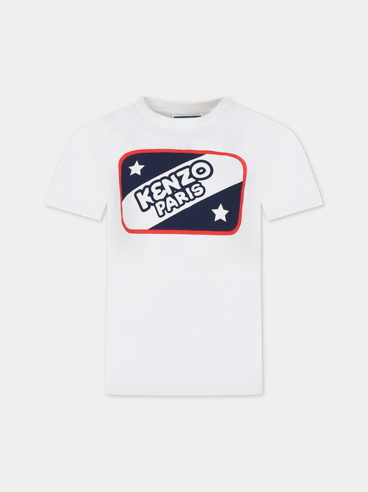 T-shirt bianca per bambino con stampa logo,Kenzo Kids,K60347 121