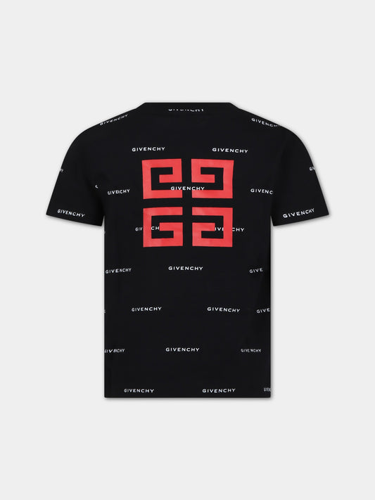 T-shirt nera per bambino con logo all-over,Givenchy Kids,H30168 M41