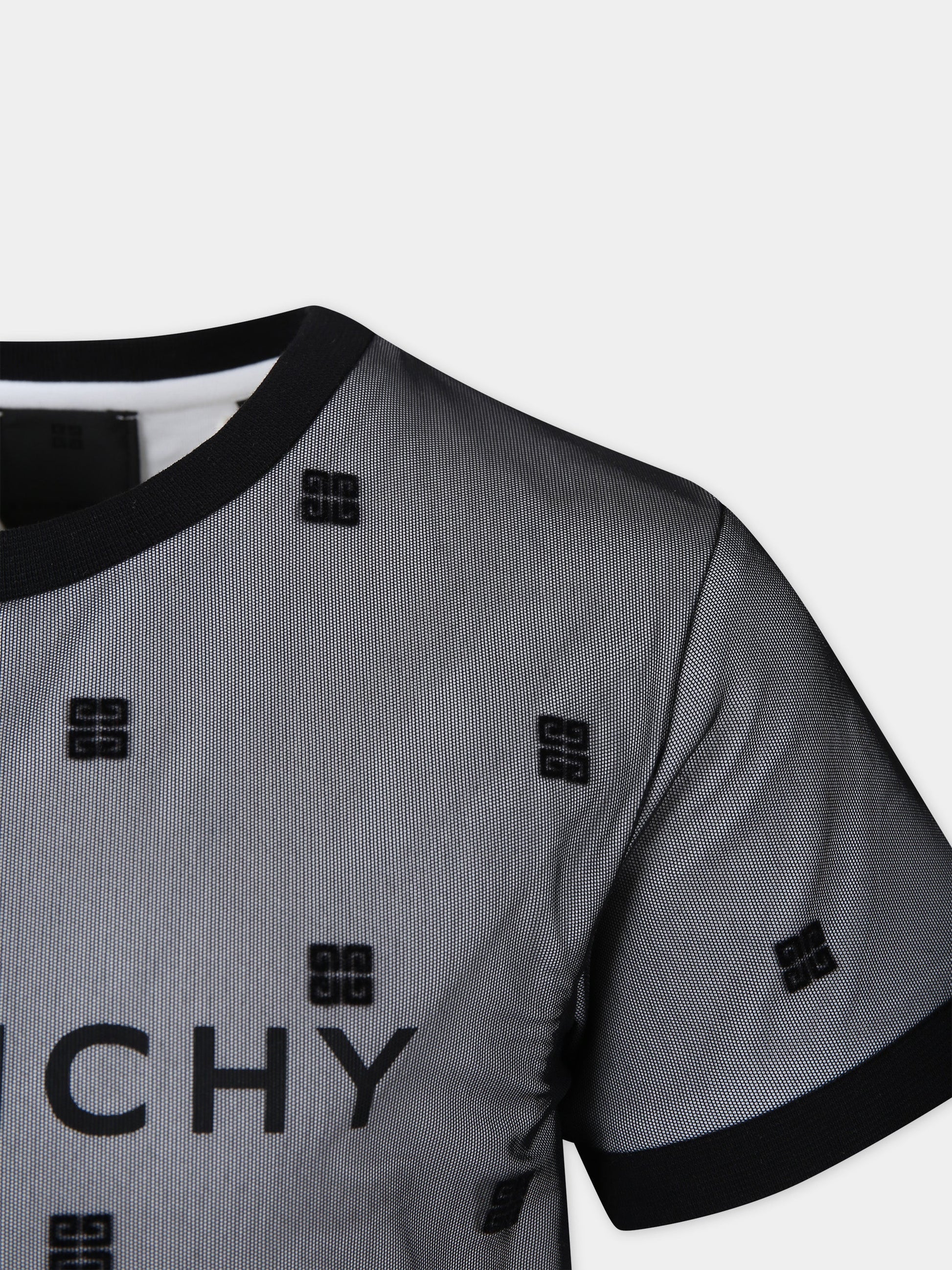 T-shirt nera per bambina con motivo 4G all-over,Givenchy Kids,H30085 09B