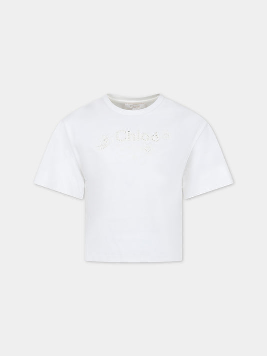 T-shirt bianca per bambina con logo,Chloé Kids,C20109 117